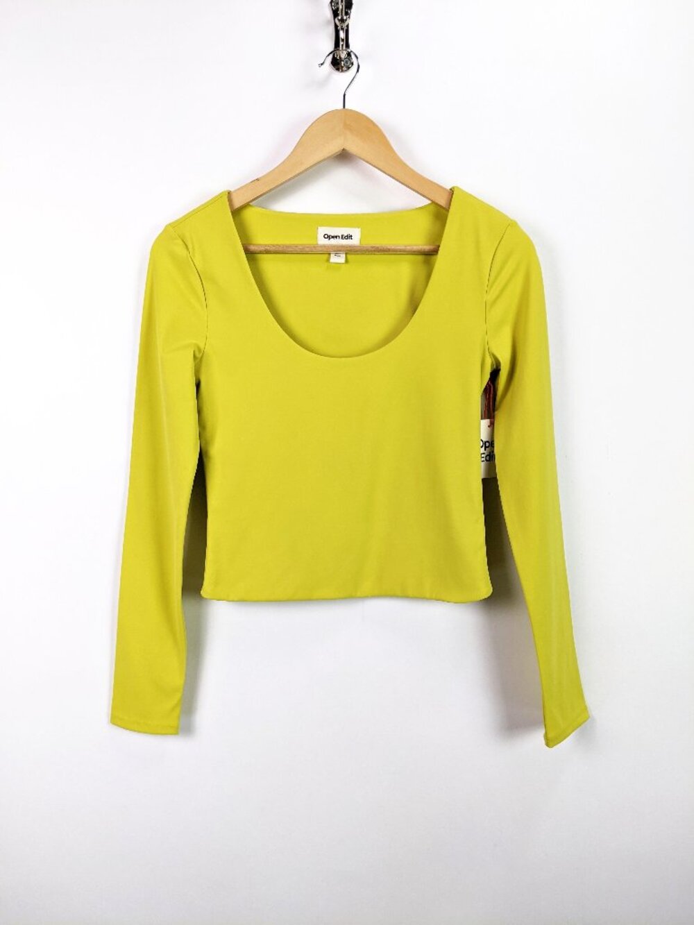 Open Edit Smooth Scoop Neck Long Sleeve Top in Mustard Yellow Size S